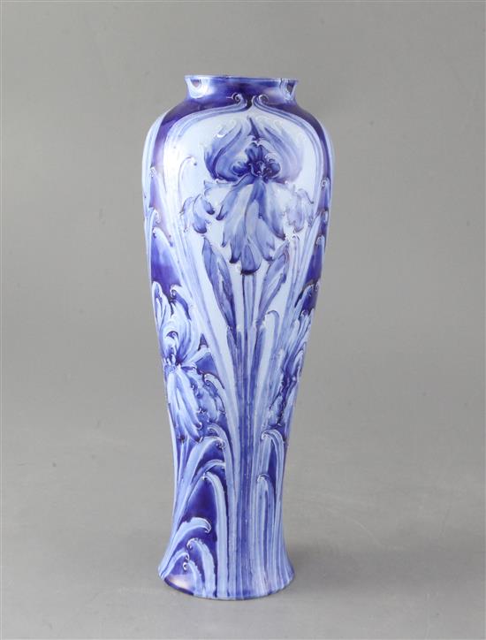A Moorcroft Macintyre Florian ware tall baluster vase, in blue iris design, 29.5cm